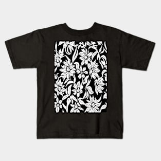 Black and White Floral Lino Print Kids T-Shirt